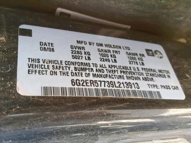 6G2ER57739L213913 - 2009 PONTIAC G8 BLACK photo 10