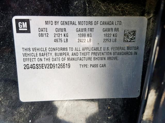 2G4GS5EV2D9126619 - 2013 BUICK REGAL PREM BLACK photo 10