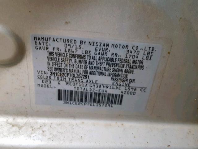 3N1CE2CP7GL357291 - 2016 NISSAN VERSA NOTE SILVER photo 10