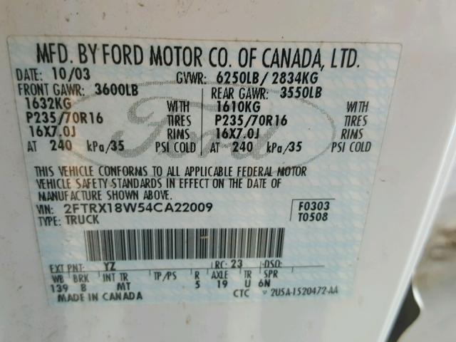 2FTRX18W54CA22009 - 2004 FORD F-150 HERI WHITE photo 10