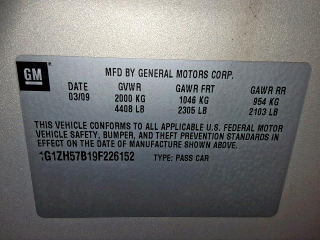 1G1ZH57B19F226152 - 2009 CHEVROLET MALIBU 1LT 棕色 照片 10