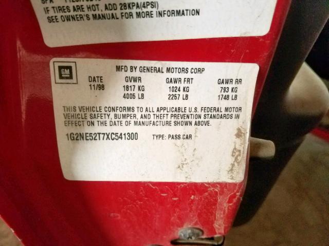 1G2NE52T7XC541300 - 1999 PONTIAC GRAND AM S RED photo 10