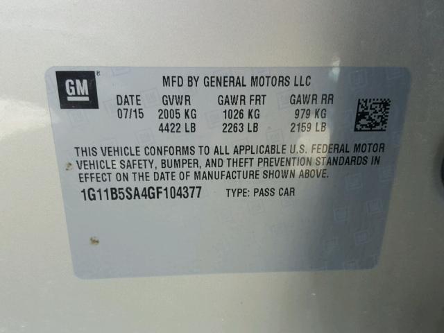 1G11B5SA4GF104377 - 2016 CHEVROLET MALIBU LIM 米色 照片 10