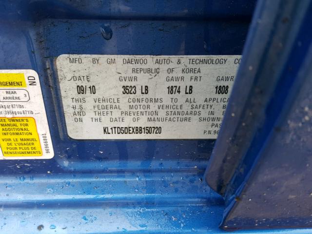 KL1TD5DEXBB150720 - 2011 CHEVROLET AVEO LS BLUE photo 10