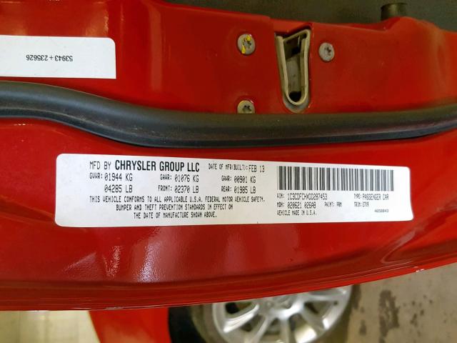 1C3CDFCHXDD287453 - 2013 DODGE DART LIMIT RED photo 10