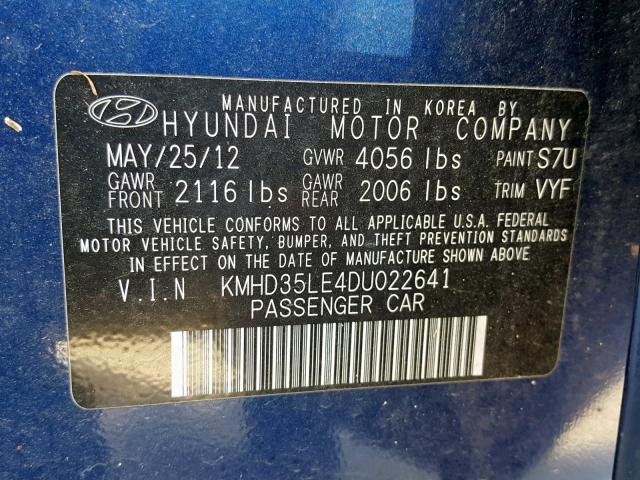 KMHD35LE4DU022641 - 2013 HYUNDAI ELANTRA GT BLUE photo 10