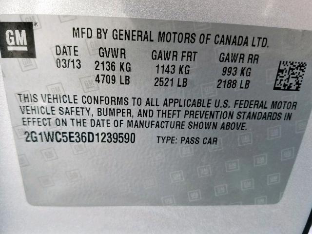 2G1WC5E36D1239590 - 2013 CHEVROLET IMPALA LTZ SILVER photo 10