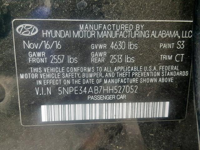 5NPE34AB7HH527052 - 2017 HYUNDAI SONATA SPO BLACK photo 10