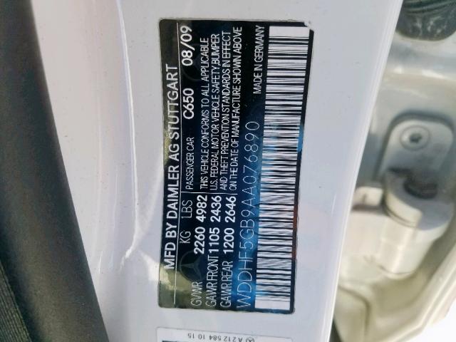 WDDHF5GB9AA076890 - 2010 MERCEDES-BENZ E 350 WHITE photo 10