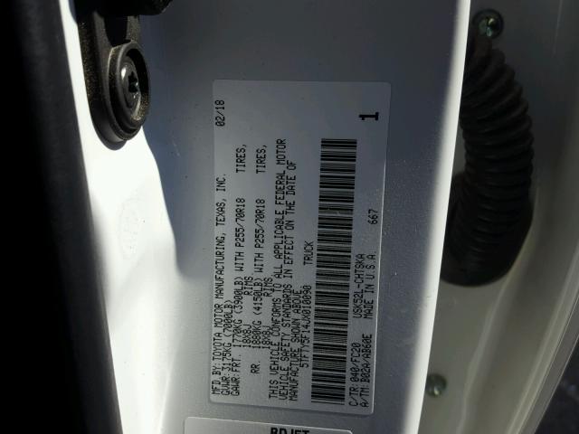 5TFTY5F14JX010090 - 2018 TOYOTA TUNDRA DOU WHITE photo 10