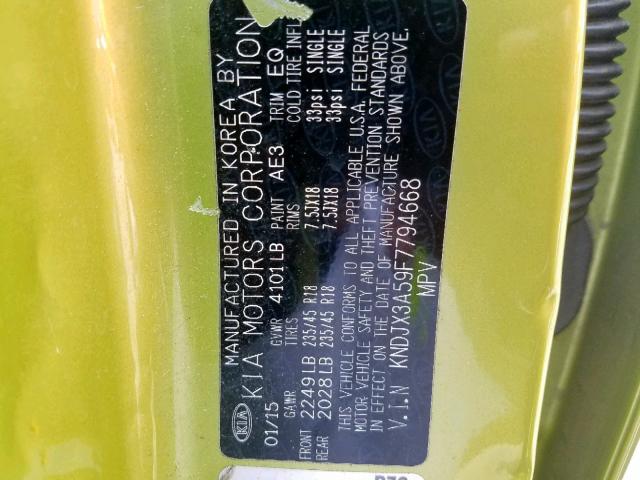 KNDJX3A59F7794668 - 2015 KIA SOUL ! GREEN photo 10