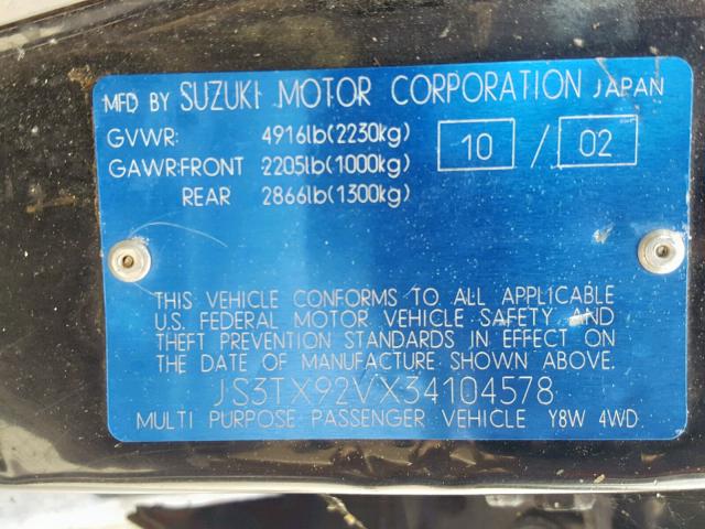 JS3TX92VX34104578 - 2003 SUZUKI XL7 PLUS BLUE photo 10