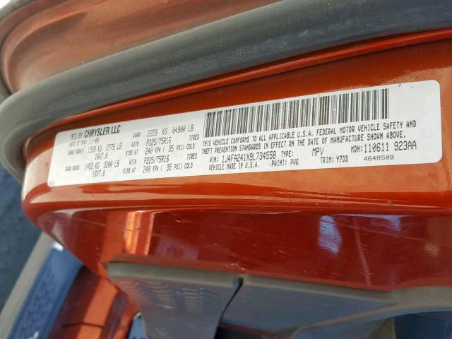 1J4FA241X9L734558 - 2009 JEEP WRANGLER X ORANGE photo 10