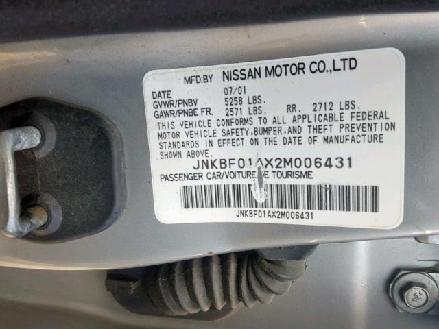 JNKBF01AX2M006431 - 2002 INFINITI Q45 GRAY photo 10