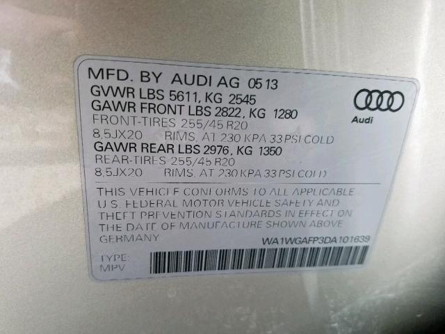 WA1WGAFP3DA101639 - 2013 AUDI Q5 PRESTIG SILVER photo 10