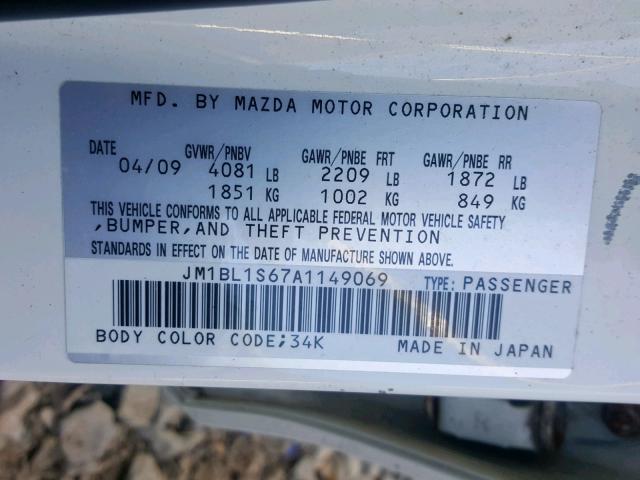 JM1BL1S67A1149069 - 2010 MAZDA 3 S WHITE photo 10