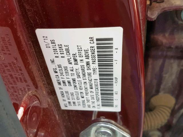 1HGCP2F81CA085318 - 2012 HONDA ACCORD EXL MAROON photo 10