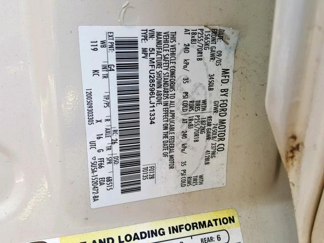 5LMFU28596LJ11334 - 2006 LINCOLN NAVIGATOR أبيض صورة 10