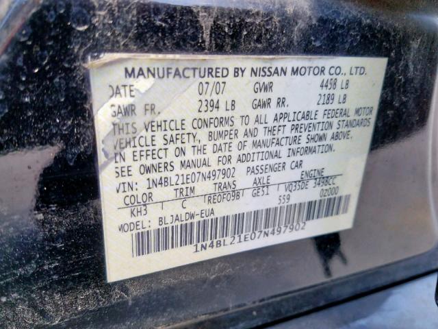 1N4BL21E07N497902 - 2007 NISSAN ALTIMA 3.5 BLACK photo 10