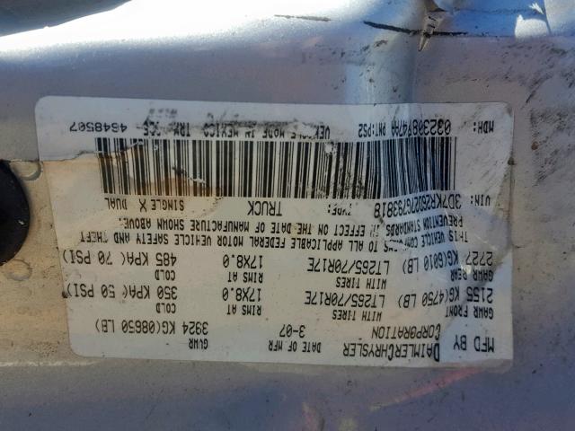 3D7KR26D27G793818 - 2007 DODGE RAM 2500 S ვერცხლისფერი ფოტო 10