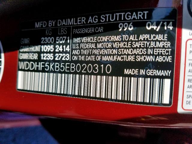 WDDHF5KB5EB020310 - 2014 MERCEDES-BENZ E 350 RED photo 10