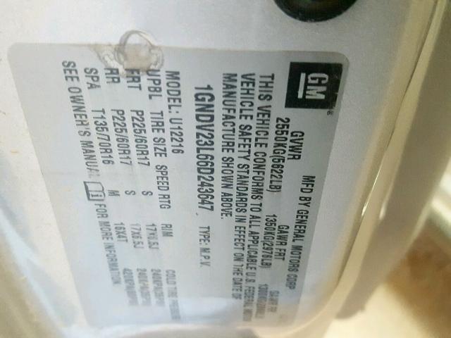 1GNDV23L66D243647 - 2006 CHEVROLET UPLANDER L 银色 照片 10