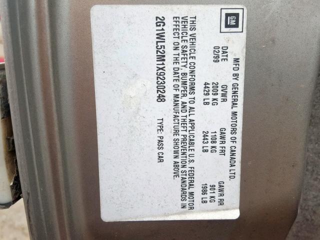 2G1WL52M1X9230248 - 1999 CHEVROLET LUMINA BAS TAN photo 10