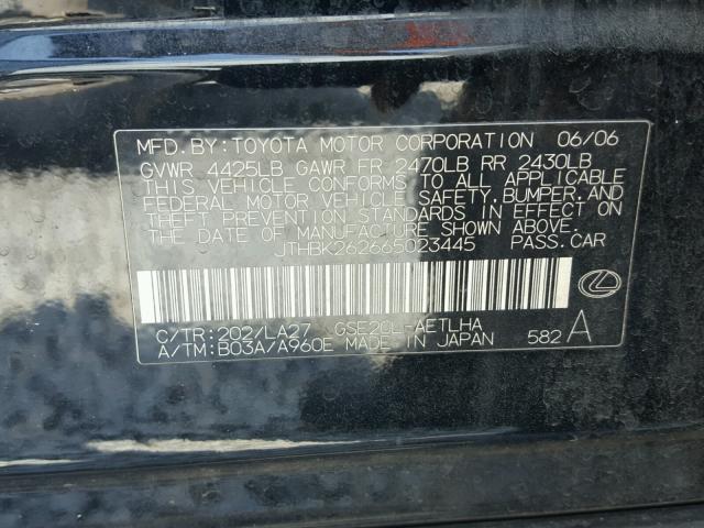 JTHBK262665023445 - 2006 LEXUS IS 250 BLACK photo 10