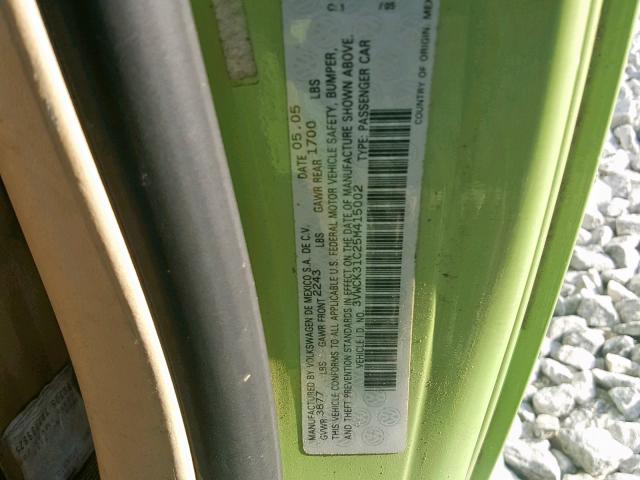 3VWCK31C25M415002 - 2005 VOLKSWAGEN NEW BEETLE მწვანე ფოტო 10