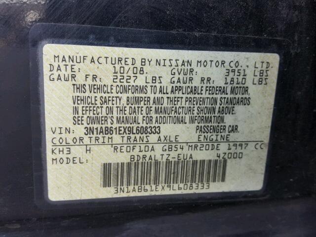 3N1AB61EX9L608333 - 2009 NISSAN SENTRA 2.0 BLACK photo 10