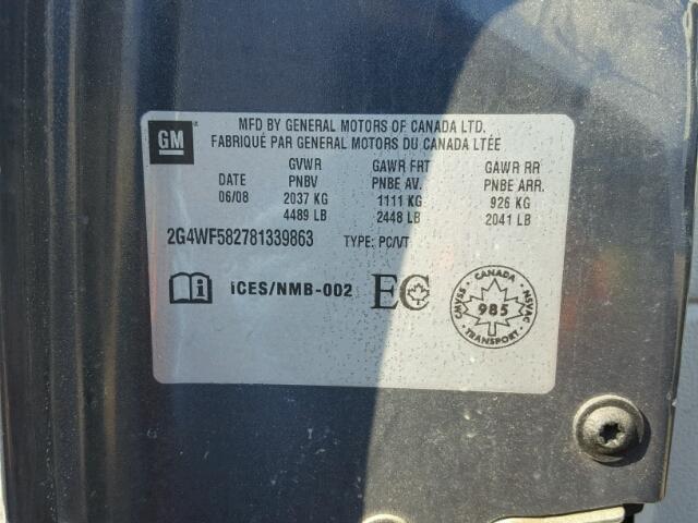 2G4WF582781339863 - 2008 BUICK ALLURE CX GRAY photo 10