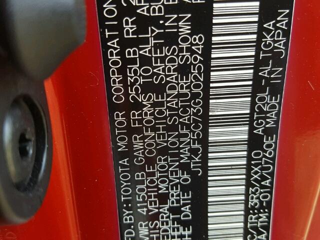 JTKJF5C73GJ025948 - 2016 TOYOTA SCION TC Qırmızı foto 10