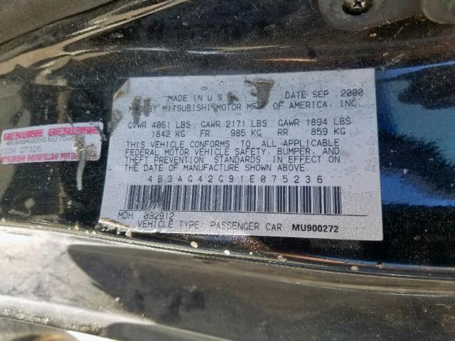 4B3AG42G91E075236 - 2001 DODGE STRATUS SE BLACK photo 10