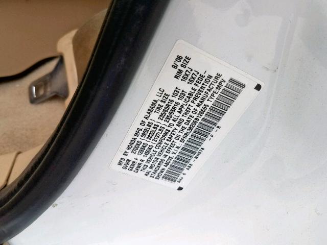 5FNRL38206B126665 - 2006 HONDA ODYSSEY LX WHITE photo 10