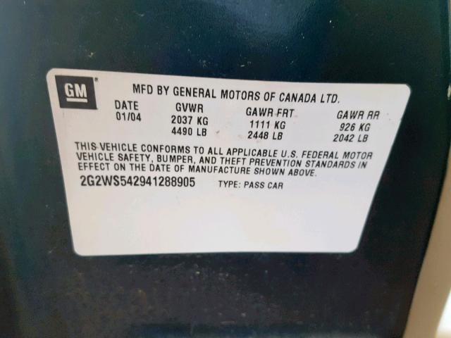 2G2WS542941288905 - 2004 PONTIAC GRAND PRIX GREEN photo 10