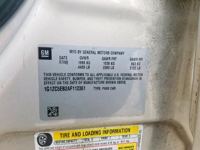 1G1ZC5EB2AF112361 - 2010 CHEVROLET MALIBU 1LT GOLD photo 10