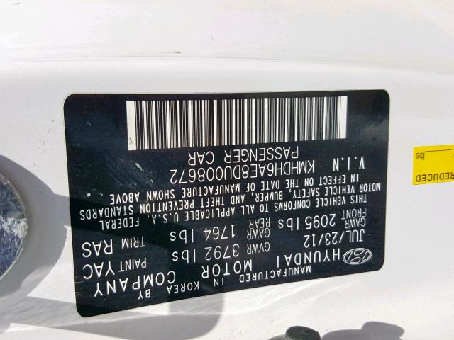 KMHDH6AE8DU008672 - 2013 HYUNDAI ELANTRA CO WHITE photo 10