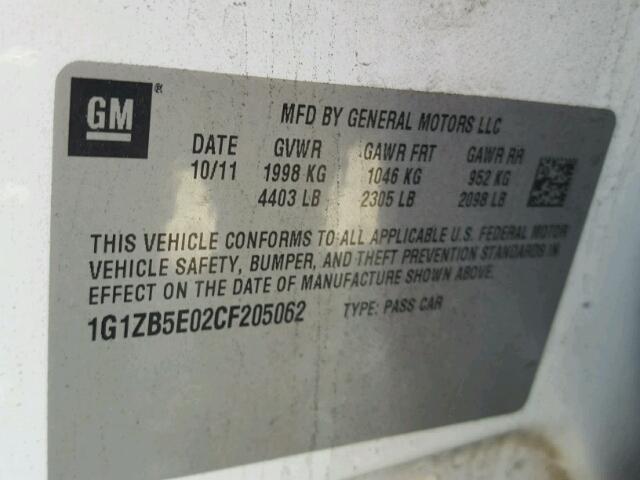 1G1ZB5E02CF205062 - 2012 CHEVROLET MALIBU LS 白色 照片 10