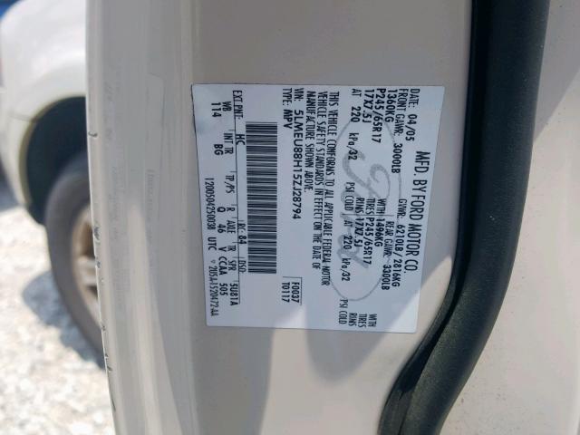 5LMEU88H15ZJ28794 - 2005 LINCOLN AVIATOR 奶油色 照片 10