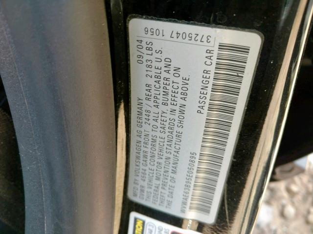 WVWAE63B95E050895 - 2005 VOLKSWAGEN PASSAT GLS BLACK photo 10