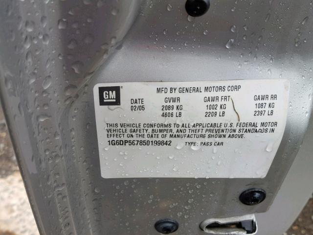 1G6DP567850199842 - 2005 CADILLAC CTS HI FEA GRAY photo 10