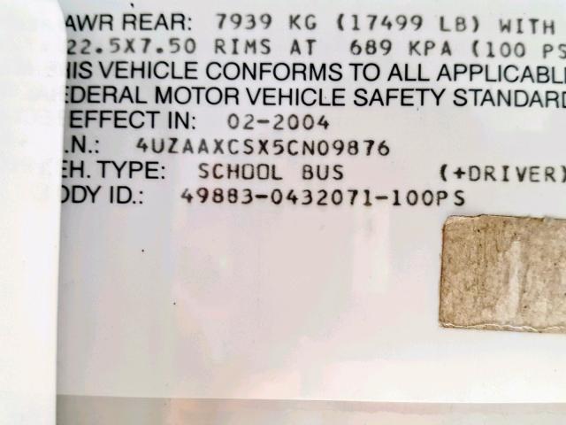 4UZAAXCSX5CN09876 - 2005 FREIGHTLINER CHASSIS FS ყვითელი ფოტო 10