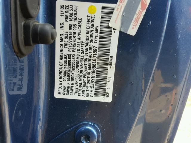 5J6YH18656L001897 - 2006 HONDA ELEMENT EX BLUE photo 10