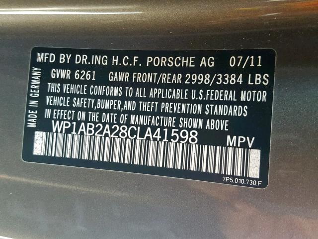 WP1AB2A28CLA41598 - 2012 PORSCHE CAYENNE S GRAY photo 10