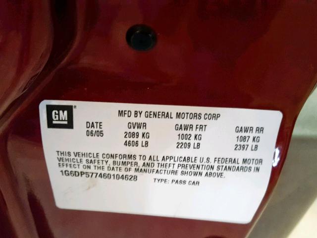 1G6DP577460104628 - 2006 CADILLAC CTS HI FEA RED photo 10