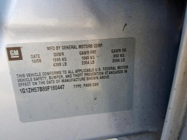 1G1ZH57B89F180447 - 2009 CHEVROLET MALIBU 1LT SILVER photo 10