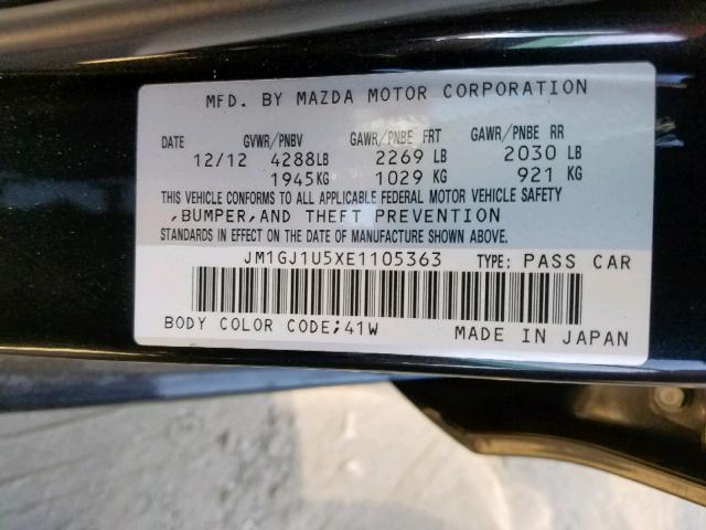 JM1GJ1U5XE1105363 - 2014 MAZDA 6 SPORT BLACK photo 10