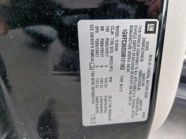 1GKFC36039R101962 - 2009 GMC YUKON XL C BLACK photo 10