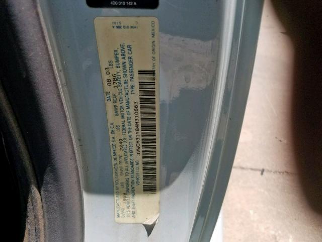 3VWCM31Y84M310663 - 2004 VOLKSWAGEN NEW BEETLE TEAL photo 10