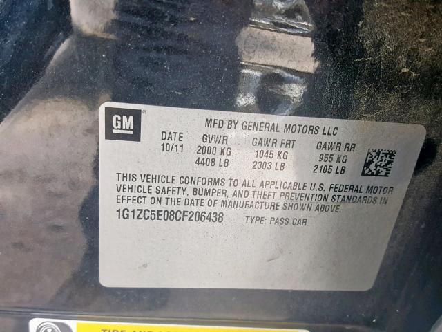 1G1ZC5E08CF206438 - 2012 CHEVROLET MALIBU 1LT 黑色 照片 10